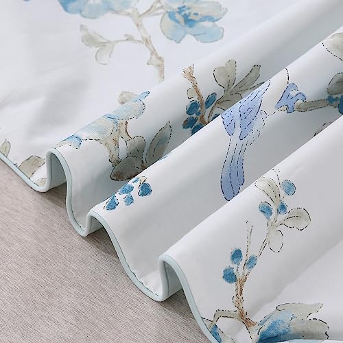 URBONUR Full Size Duvet Cover Sets Light Blue Garden Floral Bedding Comforter Cover, Ultra-Soft & Breathable Duvet Sets for All Season, Button Closure & Corner Ties URBONUR