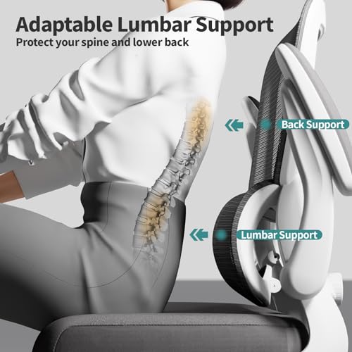 TRALT Office Chair - Ergonomic Desk Chair with Adjustable Lumbar Support, Mesh Computer Chair, Executive Chairs for Home Office Comfortable Lumbar Support (White) TRALT