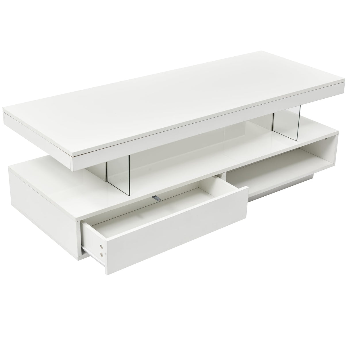 LED Coffee Table with Storage, Modern Center Table with Open Display Shelf & 2 Double Sliding Drawers, Accent Furniture with LED Lights for Living Room, Easy Assembly (White-HH80) Aiuyesuo