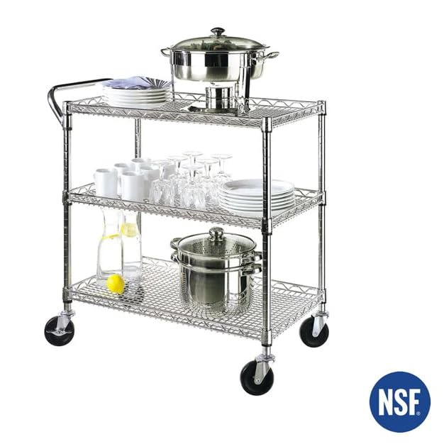 Seville Classics UltraDurable NSF Commercial Heavy Duty Metal Rolling Utility Cart, w/ Steel Shelves, Handle Bar for Restaurant, Garage, Warehouse, Kitchen, Office, Top Shelf (36"W x 18"D) Seville Classics