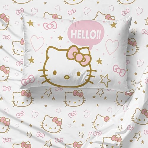 Jay Franco Sheet Set with Fitted, Flat Sheets & Pillow Cover - Ultra-Soft Bedding with Pillowcase for Room Decor, Pink - Hello Kitty, 4 Piece Full Jay Franco
