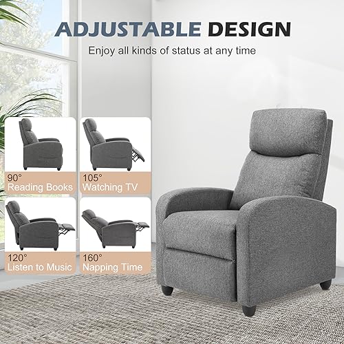 Sweetcrispy Massage Recliner Chair for Adults, Adjustable Home Theater Seating with Lumbar Support for Living Room, Modern Fabric Reclining, Cool Gray Sweetcrispy