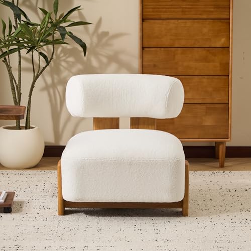 Merax 27.25" Modern Boucle Accent Chair with Solid Wood Frame and Rolled Backrest, Soft & Durable Boucle Upholstery Lounge Chair for Living Room, Bedroom, or Office, Natural+Beige Merax