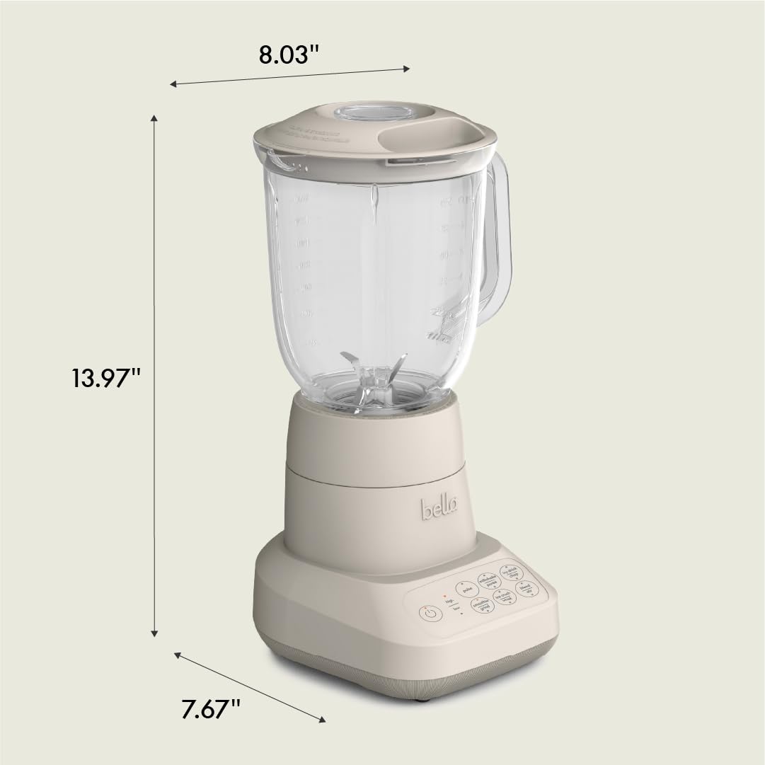 bella 10 Speed Countertop Blender, Juicer & Smoothie Maker, Fits-anywhere™ Kitchenware, Slim Flip & Store Design, Dishwasher Safe 48oz Capacity Pitcher & Lid, Stainless Steel Blade, 450 Watt, Oatmilk BELLA