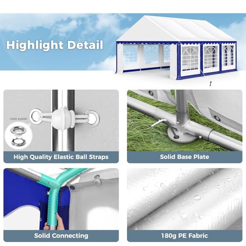 GREEN PARTY 16x20FT Party Tent Heavy Duty, Large Wedding Event Shelters with 3 Carry Bags & Removable Sidewalls, Outdoor Canopy Gazebo Commercial Tent for Carport Camping Garden Patio GREEN PARTY