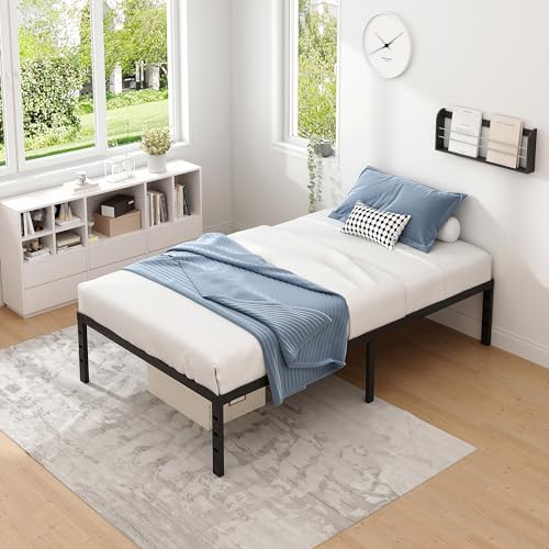 NEW JETO Metal Bed Frame,Twin Size Bed Frame with Storage Space,Heavy Duty Sturdy Mattress Foundation,Easy Assembly,No Box Spring Needed, Black,18 Inch,Twin NEW JETO