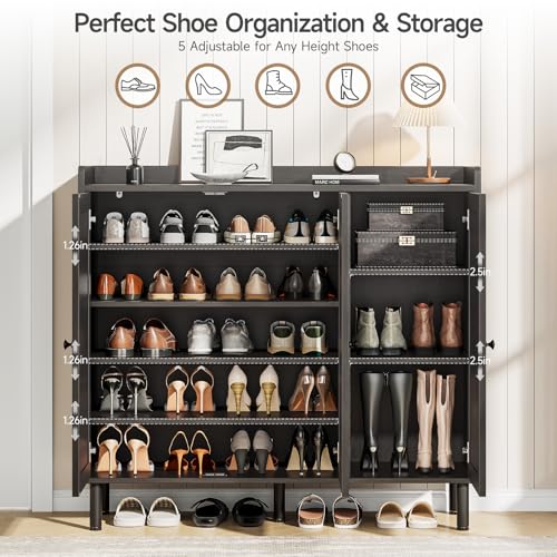 ONBRILL Shoe Cabinet with 3 Doors and Adjustable Shelves, 30 Pairs Shoe Storage Cabinet, 40 Inch Tall Farmhouse Shoe Rack Shoe Organizer Cabinet for Entryway Living Room Closet, Black ONBRILL