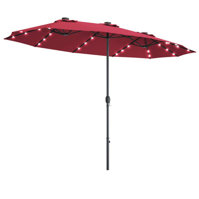 Tangkula 15 Ft Solar LED Patio Double-Sided Umbrella, Extra Large Umbrella w/ 36 Solar Powered LED Lights & Crank System, Outdoor Twin Umbrella for Garden, Deck, Poolside, Patio (Burgundy)