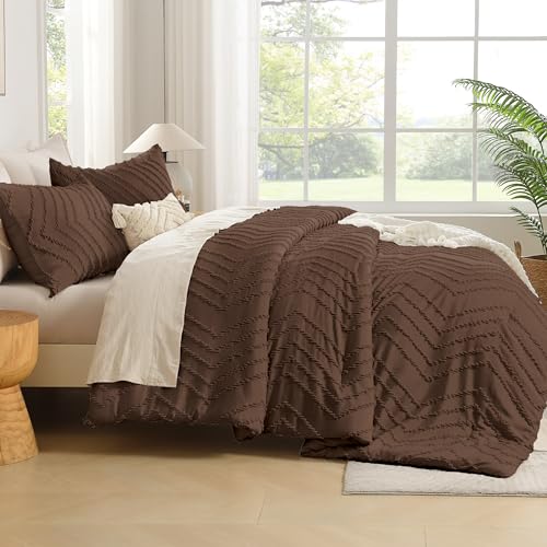 Andency Brown Twin/Twin XL Comforter Set, Twin Bed Comforter for College Dorm Girls Boys Kids Boho Soft Warm Cute Comforter, 2 Pieces Aesthetic Chevron Bohemian Bedding Set