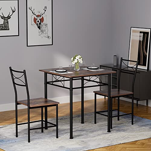 JOIN IRON 3-Piece Kitchen Dining Room Table Set for Small Spaces,Iron Wood Square Table with 2 Chairs for Kitchen Dining Room Furniture JOIN IRON