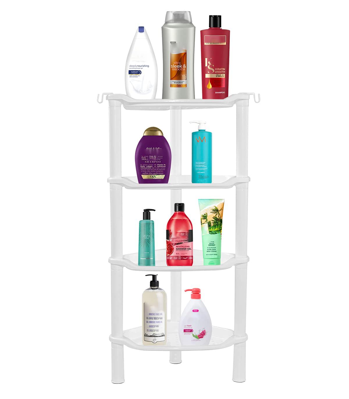 4 Tier Corner Shower Caddy, Rustproof, Plastic Shower Organizer for Bathroom, Bathtub, Shower pan, Bath Accessories Shower Caddies, 13.5 x 10 x 33.5 Inches, White (Round Slot White 4 Tier) SLZBCY