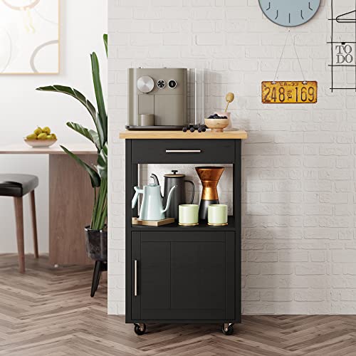 Shintenchi Kitchen Island Cart with Storage,Rolling Kitchen Island Side Table on Wheels with Worktop,Single Door Storage Cabinet and Drawer for Kitchen,Dinning Room, Black Shintenchi