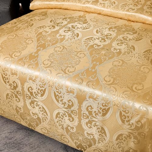 TUMAN Pro Duvet Cover Set European Luxury Satin Embroidery 3-Piece Bedding Set Soft Comfortable and Lightweight Gold Queen Duvet Cover (No Quilt) (Gold, Queen) TUMAN Pro
