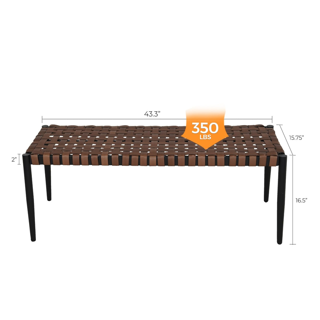 Grand patio Bench, 2-Seat Leather-Look Wicker Bench with Tapered Legs, Outdoor Bench for Small Front Porch Entryway Grand patio