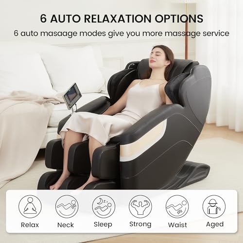 Real Relax Massage Chair, Full Body Zero Gravity Massage Recliner, with Auto Modes, LCD, Bluetooth, Foot Massage, Black Real Relax