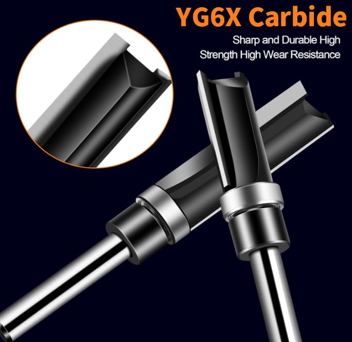 Pattern Flush Trim Router Bit Set, LANGSKIP'S 4PCS 1/4 Inch Shank Top Bearing Flush Trim Router Bit, Carbide Template Router Bits 1/2”, 3/4”, 1”, 1-1/2'' with Updated YG6X Carbide, Durable for DIY LANGSKIP'S