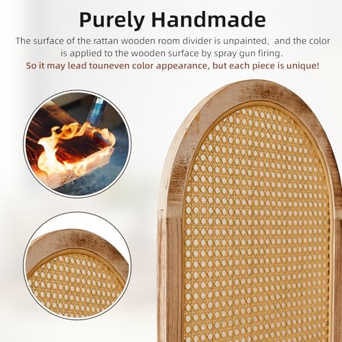 Asnefeli 6 Panels Room Divider, Foldable Wooden Room Divider, Individual Privacy Screen Made of Hand-Woven Rattan, Portable Wall Divider for Home Office Bedroom Bathroom Dressing Room (Natural) Asnefeli
