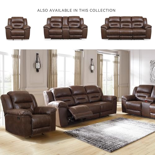Signature Design by Ashley Stoneland Faux Leather Manual Pull Tab Rocker Recliner, Dark Brown