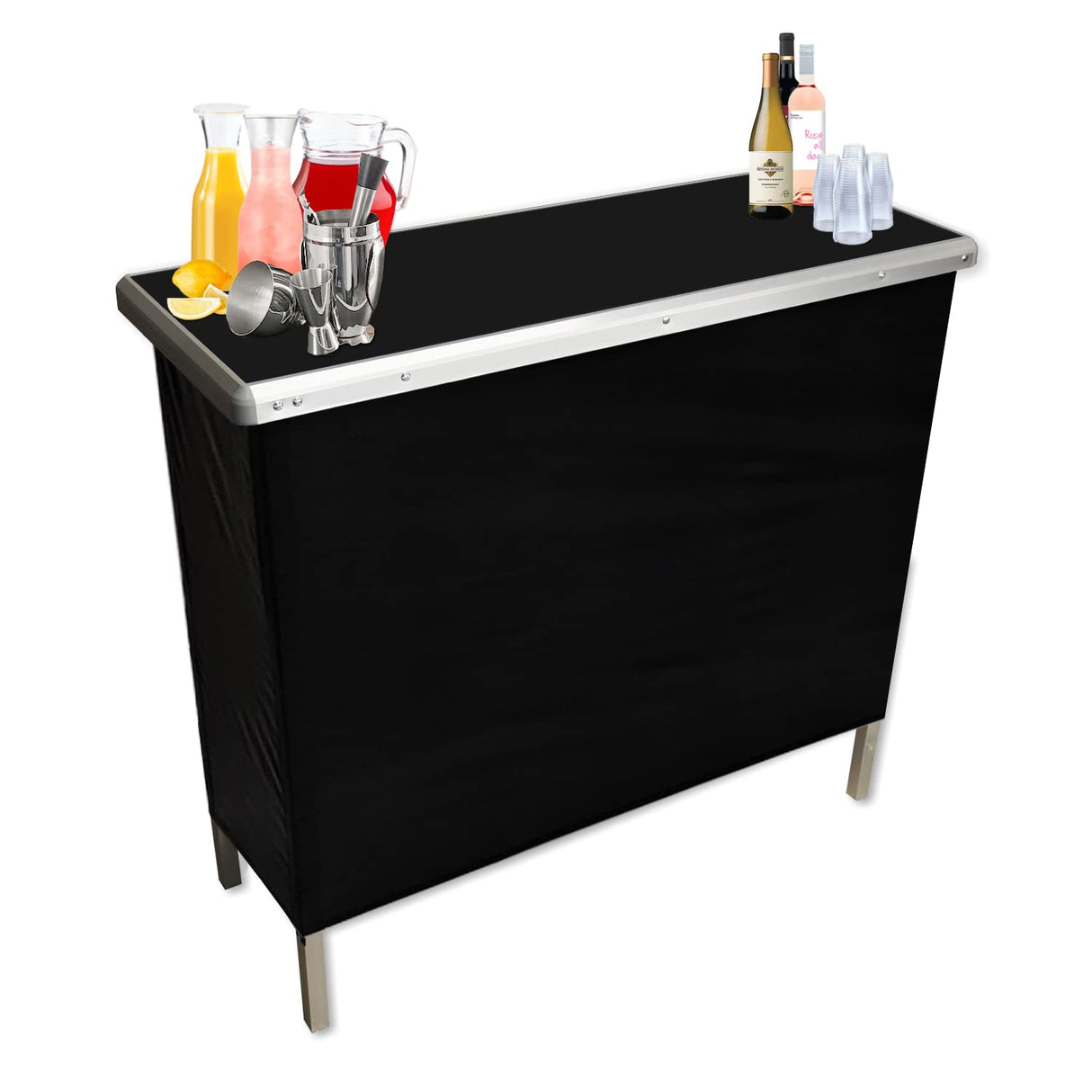 PARTYPONG Black Folding Portable Party Bar with Black Skirt, Storage Shelf, and Carrying Bag - Single Set PARTYPONG