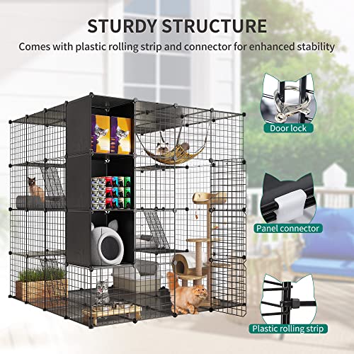 YITAHOME Large Cat Cage with Storage Cube DIY Indoor Catio Cat Enclosures Metal Cat Playpen with Large Hammock for 1-4 Cats 4 Tiers Cat Kennel YITAHOME