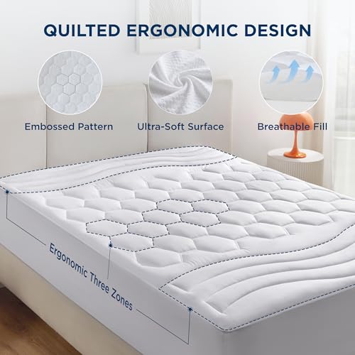 Bedsure King Mattress Pad - Quilted Fitted Mattress Topper Protector with 8-21 Inches Deep Pocket, Noiseless Breathable Bed Cover Padded, Machine Washable, White, 78x80 Inches Bedsure
