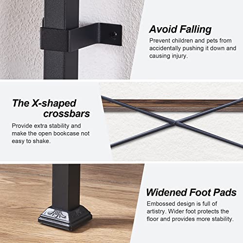 HOMBAZAAR 3-Tier Vintage Industrial Bookshelf - Rustic Wood and Metal Free Standing Storage Bookcase in Brown HOMBAZAAR