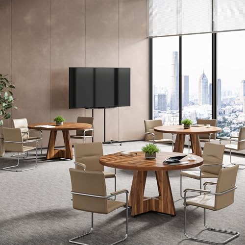 Tribesigns 47-Inch Round Conference Table for 4-6 People, Wooden Meeting Room Table with Thicken Tabletop and Wood Base Tribesigns