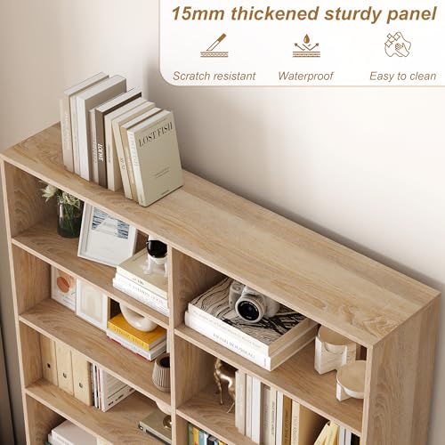 FACBOTALL 6-Tier Light Oak Double Wide Bookshelf - Stylish Freestanding Storage for Home Decor FACBOTALL