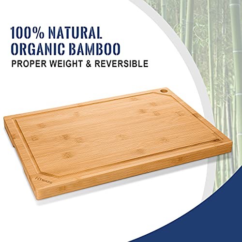 Hiware 4-Piece Extra Large Bamboo Cutting Boards Set for Kitchen, Heavy Duty Cutting Board with Juice Groove, Bamboo Chopping Board Set for Meat, HIWARE