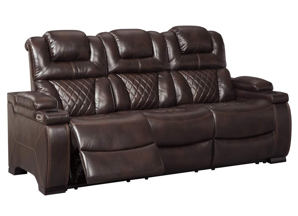Signature Design by Ashley Warnerton Faux Leather Power Reclining Sofa with Adjustable Headrest, Brown Signature Design by Ashley