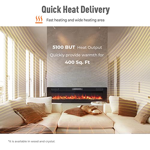 RELAX4LIFE 68" Recessed and Wall-Mounted Electric Fireplaces - Electric Fireplace Inserts with Remote Control, 1-8 Hours Timer, Touch Screen, 12 Adjustable Flames, 5 Speeds, 750/1500W Wall Fireplace RELAX4LIFE
