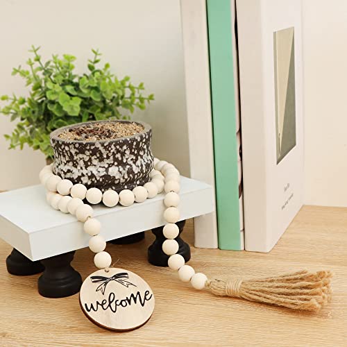 Meplait Welcome Wooden Bead Garland with Tassel, Decorative Beads Home Decor Farmhouse Tassel Garland Boho Decor for Tiered Tray(38in) Meplait
