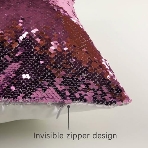ORJ Sublimation Sequin Pillow Case Blanks 16''x16'' Flip Reversible Mermaid Decorative Personalized Cushion Throw Pillow Covers for Kids (Rose red Pillow case x 5piece) ORJ