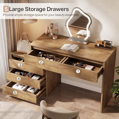 Tribesigns 63" Vanity Desk with 5 Drawers for Bedroom, Makeup Table with Removable 3-Drawer Chest Cabinet & Storage, Modern Large Dressing Table for Women Girl, Make up Desk for Bedroom Tribesigns