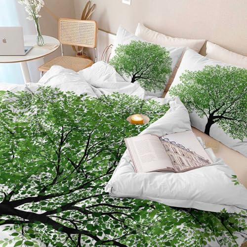 Single 61" x 79" Bedding Duvet Cover Set - Green Natural Minimalist Tree Printed 3 Piece Brushed Microfiber Comforter Quilt Cover with Zipper Closure for Men and Women Generic