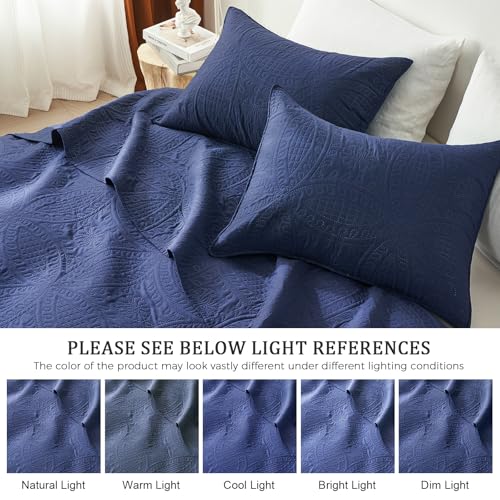 akkialla Queen Quilt Bedding Set,Navy Blue Ultrasonic Full/Queen Quilt Set,Lightweight Soft Bedspread Coverlet,Modern Style Coin Pattern Bed Cover for All Seasons,3 Piece(1 Quilt,2 Pillow Shams) akkialla
