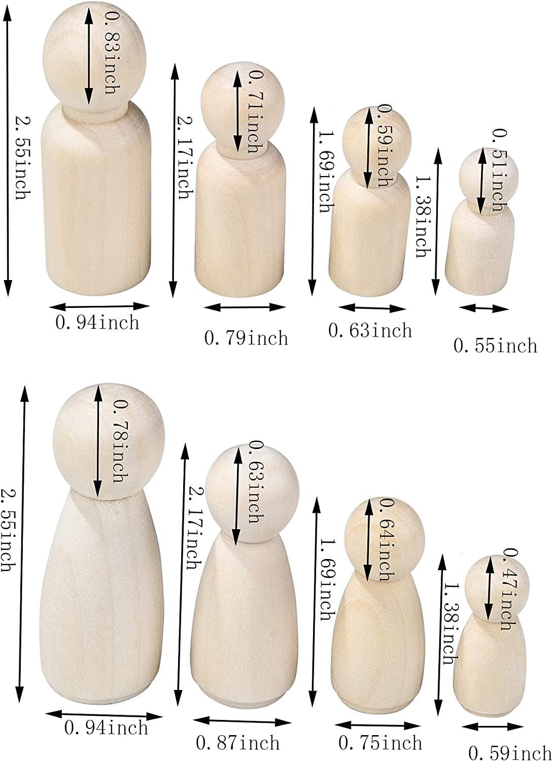 56 PCS Unfinished Natural Wooden Peg Dolls,Little Wooden Peg People for Painted or Craft WoodArtSupply