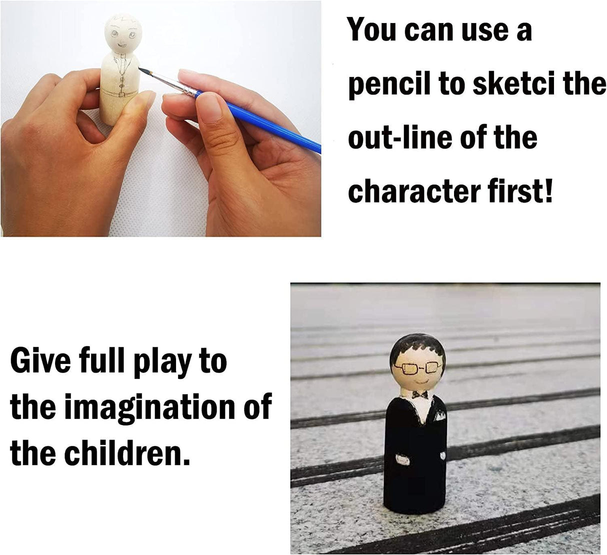 56 PCS Unfinished Natural Wooden Peg Dolls,Little Wooden Peg People for Painted or Craft WoodArtSupply