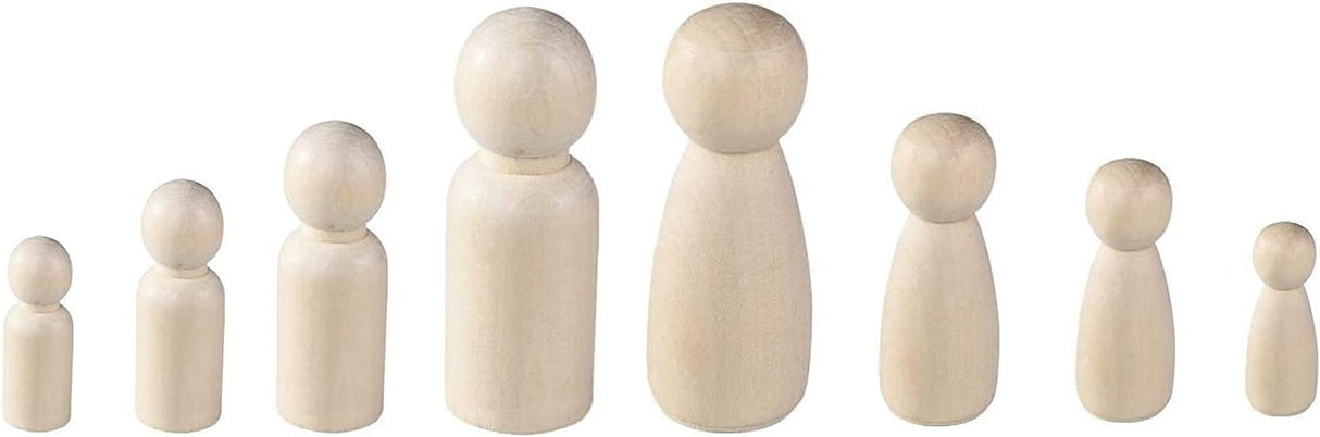 56 PCS Unfinished Natural Wooden Peg Dolls,Little Wooden Peg People for Painted or Craft WoodArtSupply