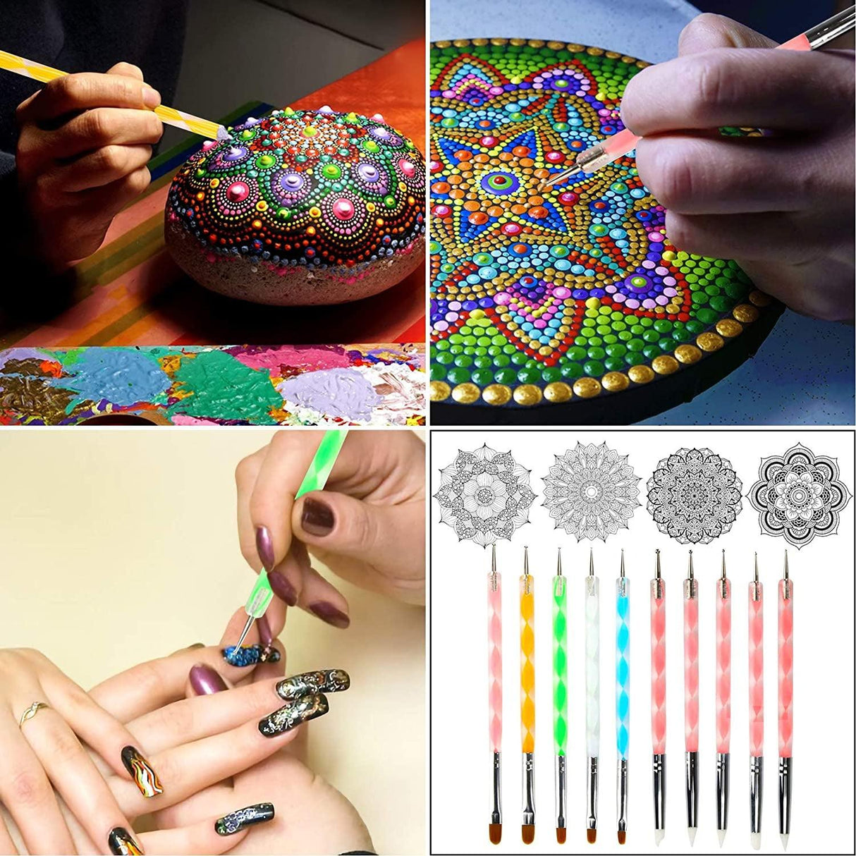58PCS Scrapbook Supplies Mandala Rock Dotting Tools Set Painting WoodArtSupply