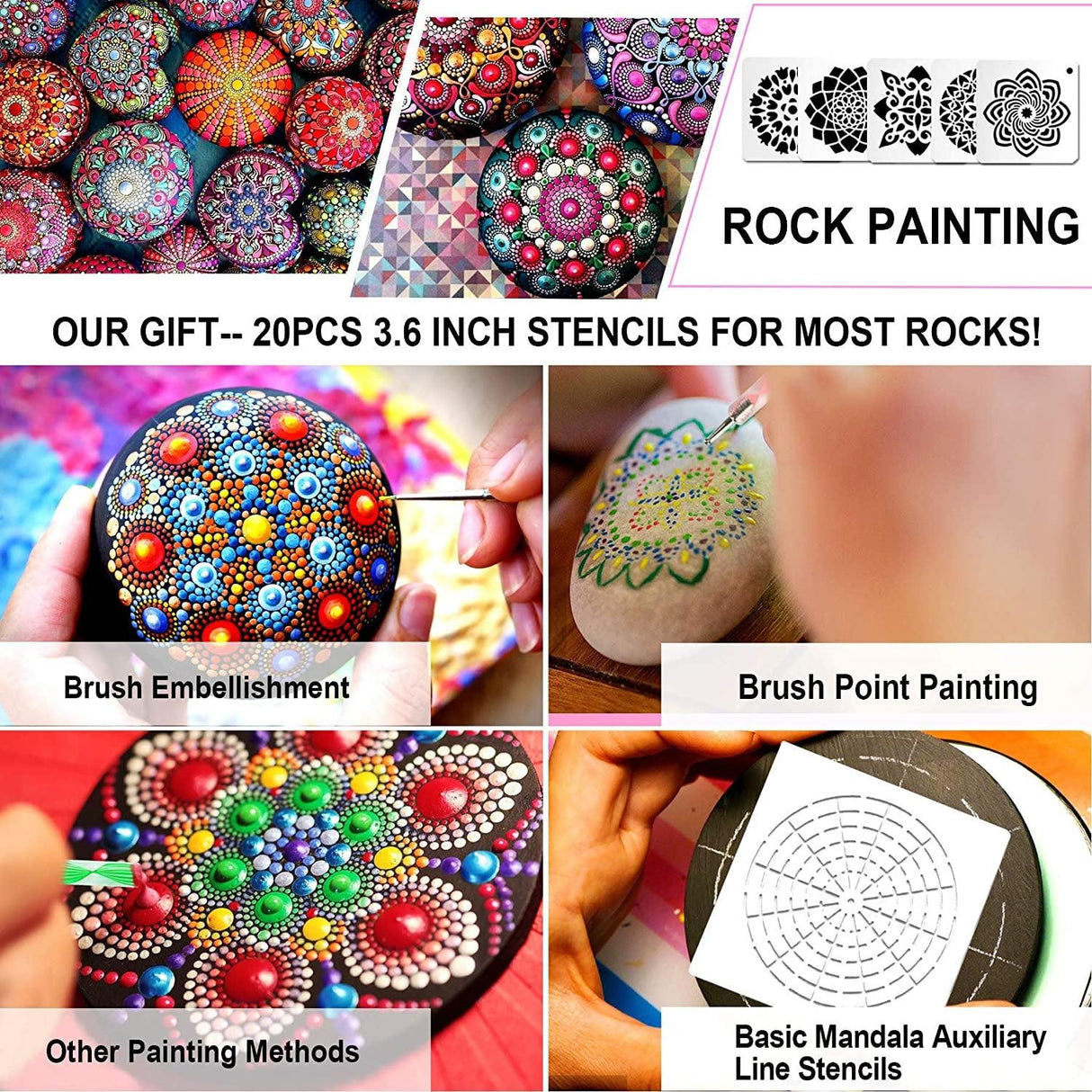58PCS Scrapbook Supplies Mandala Rock Dotting Tools Set Painting WoodArtSupply