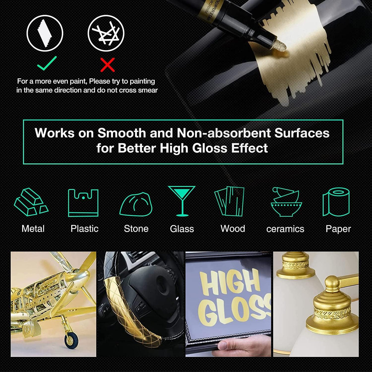 5x 1-3mm Art Liquid Gold Chrome Markers Reflective Gloss Metallic Set Golden Mirror Paint Pens WoodArtSupply