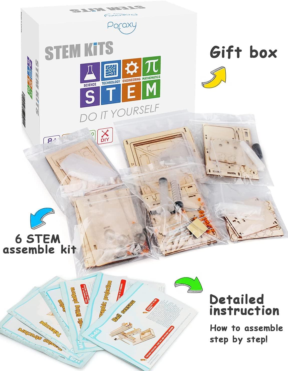 6 in 1 STEM Kit, Science Experiment STEM Projects Educational 3D Wooden Puzzle, DIY Toys Building WoodArtSupply