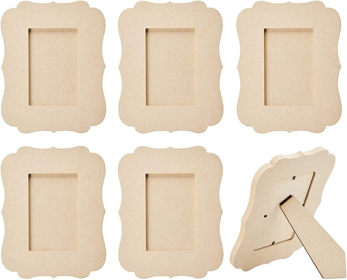 6-Pack Unfinished Wood Picture Frames, Holds 4X6" Photos Wooden Photo Frame DIY Crafts WoodArtSupply