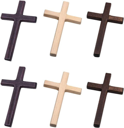 6 Pcs Wooden Cross Crafts DIY Mini Crosses Charms Pendants Catholic Prayer Handheld Ornaments for Church Party Favors Wall