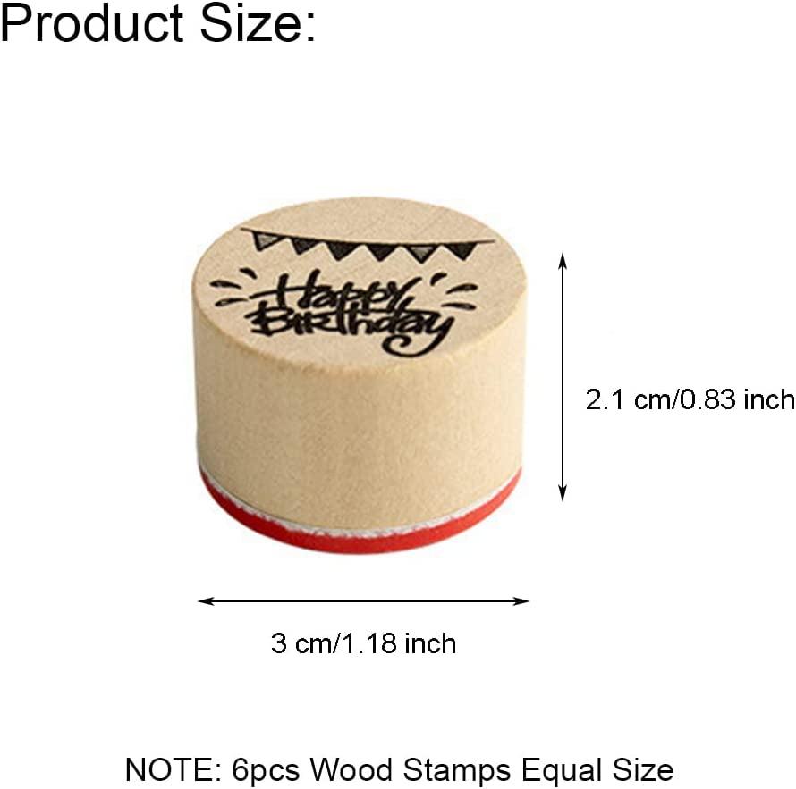 6 Pcs Wooden Stamps Set round Rubber Stamps for Card Making Happy Birthday Pattern WoodArtSupply