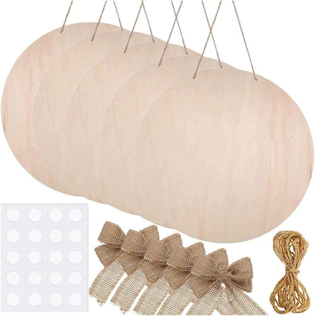 6 Pieces Blank Wood Circles 12 Inch Sign Unfinished Wood Slices Front Door Decor round Wooden Hanging Sign with Twine Bows and Tape WoodArtSupply