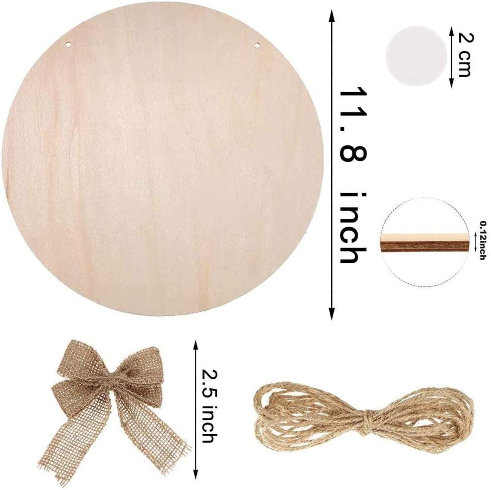 6 Pieces Blank Wood Circles 12 Inch Sign Unfinished Wood Slices Front Door Decor round Wooden Hanging Sign with Twine Bows and Tape WoodArtSupply