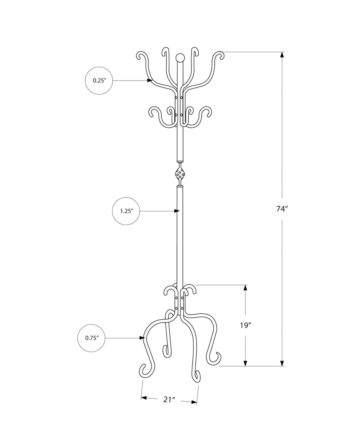 Coat Rack Hall Tree, Free Standing, 8 Hooks, Entryway, Transitional - Black