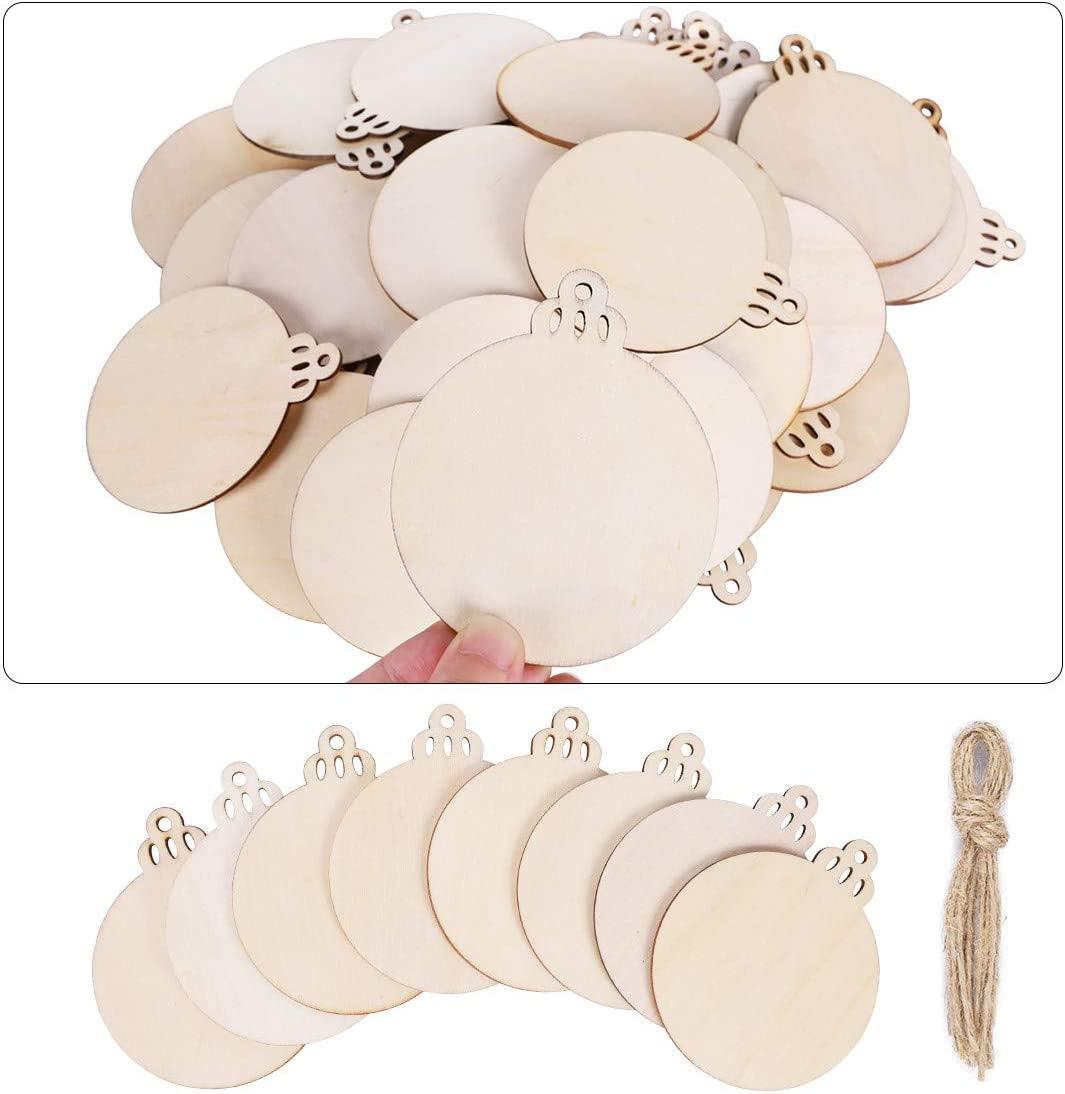 60PCS 3.5" DIY Wooden Christmas Ornaments Unfinished Predrilled Wood Slices Circles for Crafts round Centerpieces Discs Holiday Hanging Decorations WoodArtSupply